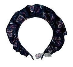 ANTHROPOLOGIE Eugenia Double Ruffled Silky FLORAL HEADBAND Black Blue Skinny