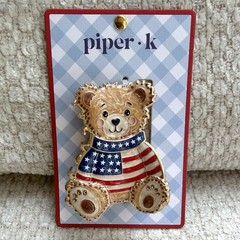 Piper K Patriotic Teddy Bear Hair Clip Metal Claw USA 4th Of July Cute Gift NWT