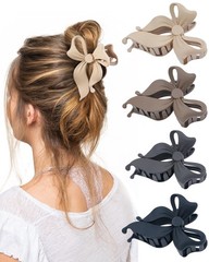 4 PCS Bow Hair Clips 1 Count (Pack of 4), Black+Grey+Dark Brown+Light Brown