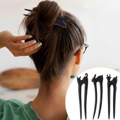 3pcs U Shape Wooden Hair Sticks Handmade Carved French Hair Forks with Cute C…
