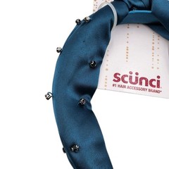 Scunci Deep Teal Fabric Hair Headband and Button Hairband Set with Jewels Bundle