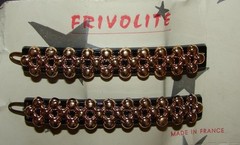 Vintage Hair Barrettes – Pair of Funky Beaded Black and Gold Color Barrettes