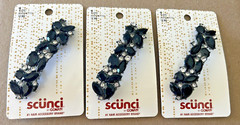 Scunci Barrette Black Silver Bead Rhinetones Formal Hair Clip Lot of 3 New 3.5″