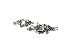2 extra small silver clear stone leaf shaped hair clip barrette