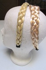 Lot 2 Blonde Synthetic Hair Headbands- One w/ Elastic & One Without ~1.5″ & 3/4″