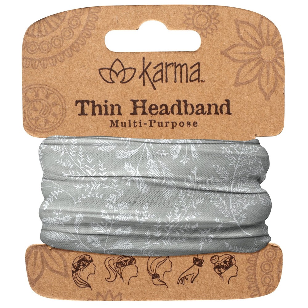 Karma Fabric Headband Stretchy Hair Scarf Grey Beads Cord Gray 10 Inch Standard