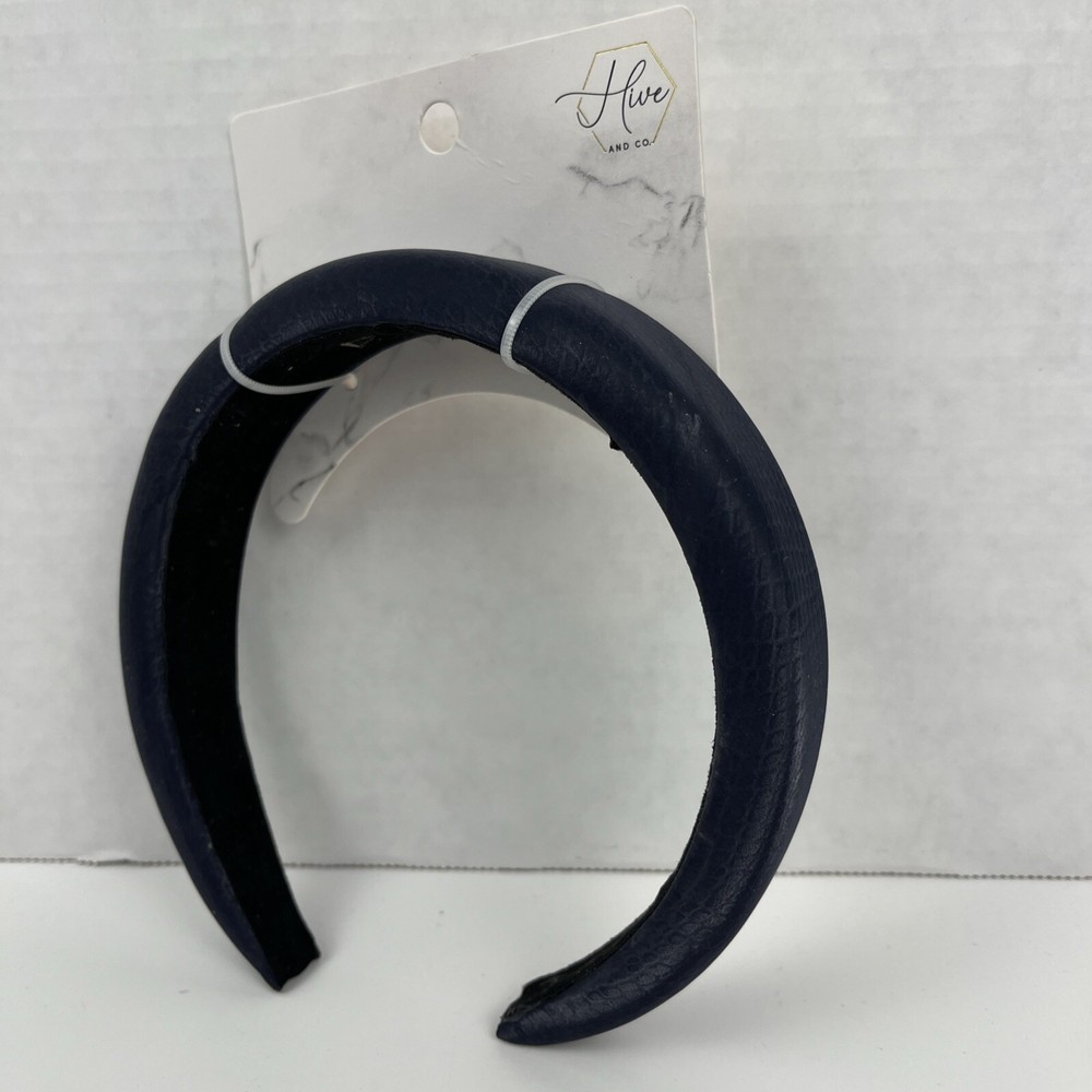 Hive & Co Faux Leather Headband Navy Blue Padded Snake Skin Texture