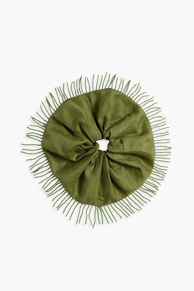 Ganni Green Fringe Linen Scrunchie – NEW $68
