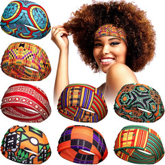 WILLBOND 8 Pcs Wide African Headband for Women Stretchy Boho Print Hairband Non