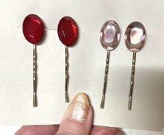 2x Bobby Pin sets- GLASS STONE ACCENT- OVAL RED and LAVENDER FACETED STONES