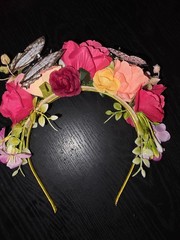 Floral Butterfly Headband Crown, Multicolor Fabric/Metal, Women Wedding Party