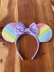 Disney Minnie Mouse Light Weight Ears Headband Rainbow & Lavender Bow