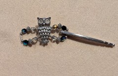 Lilla Rose “Night Owl” Flexi Hair Clip Silver Tone Owl Black Clear Beaded…