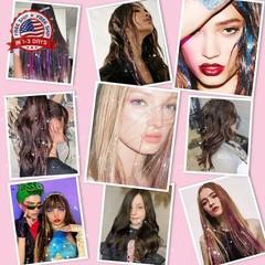 Hair Tinsel Pack of 12 Pcs 20 Inch Glitter Silver Clip in Tinsel Hair Extensions