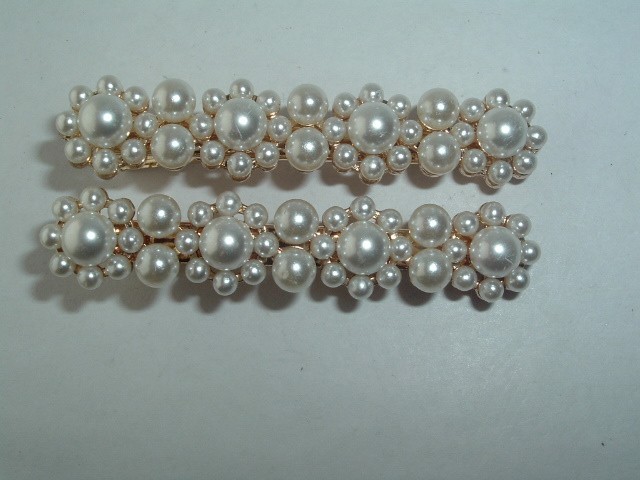 VINTAGE FAUX PEARL FLOWER HAIR CLIP BARRETTES UP DO HAIR ACCESSORY