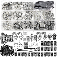 207Pcs Viking Hair Jewelry Nordic Runes Tube Beads,Accessories Kit for Braids Dr