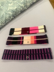 LOT OF 3 WOMEN’S LULULEMON TAMER FLY AWAY HEADBANDS NO SLIP PINK PURPLE STRIPE