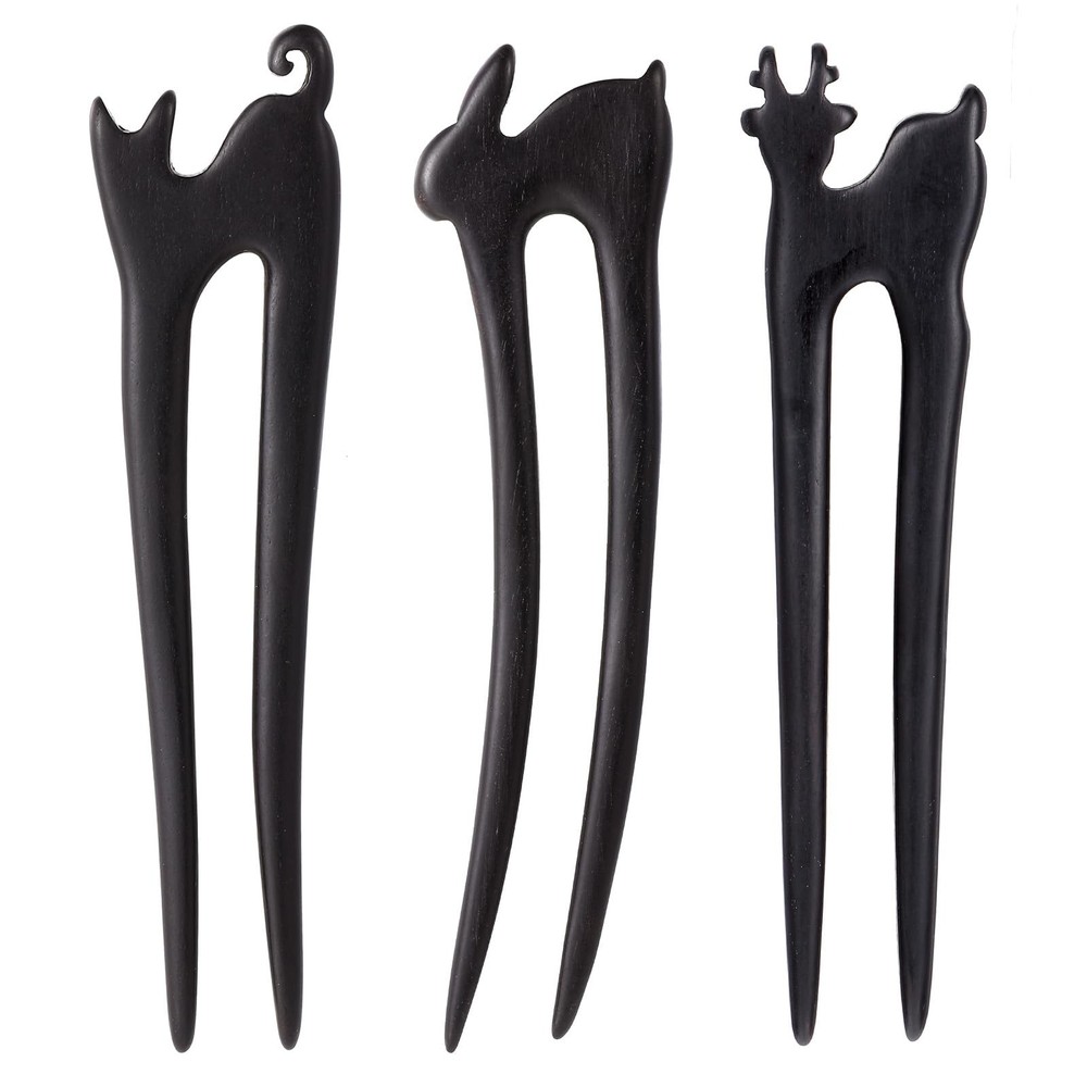3pcs U Shape Wooden Hair Sticks Handmade Carved French Hair Forks with Cute C…