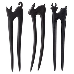 3pcs U Shape Wooden Hair Sticks Handmade Carved French Hair Forks with Cute C…