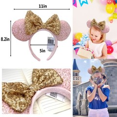 Disney` Parks Princess Pink & Gold Headband Mickey Minnie Mouse Ears