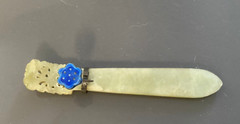 Antique Chinese Hetian Jade Hair Adornment Hair Stick Blue Lotus Flower 4.75″