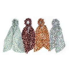 Nollia 4 Sets of Floral Scrunchies With Matching Hair Ties, Thin Airy Fabric