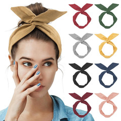 , 9 Pack Solid Color Twist Bow Headband Wired Hair Tie Wire Headbands Rabbit Ear