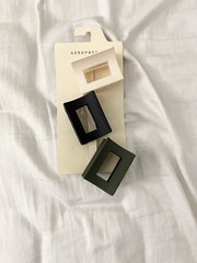 Aéropostale Square Hair Clips Clasps Green Black White Cream Bundle Lot Three