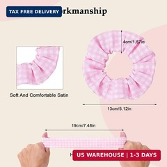Satin Scrunchies for Women – 8PCS Plaid Mix (Light Blue, Black & White, Pink, Da
