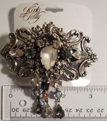 Kirks Folly Dangling Rhinestone Hair Barette Ornate Silvertone with Stars w/Card