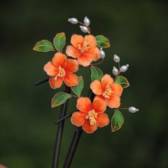 Silk Flower Hairpin Pair Hanfu Velvet Chinese Style Hair Accessory