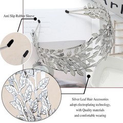 Sliver Wide Headbands Elegant Layered Leaf Double Band Bridal Accessory