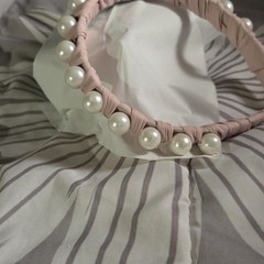Pink Pearl Accent & Black Braided Women’s Headbands Set, Fabric Faux Leather