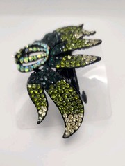 Vintage Style Green Rhinestone Leaf Hair Clip New on Card