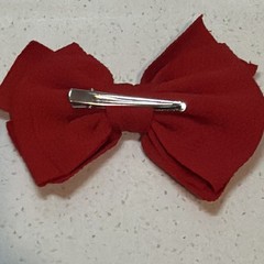 Red Blue Solid Bow Hair Clips Fabric Metal 2pc Set for Women All Hair Types
