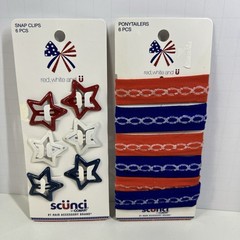 Scunci Patriotic Hair Clip Bundle 4th July Stars Ponytailers New Red White Blue