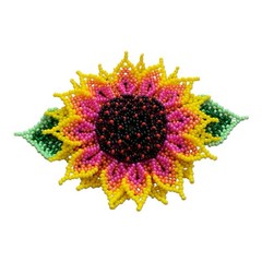Handmade Guatemalan Beaded Sun Flower Hair Accessory w/ Wooden Stick Gift