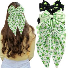 3Pcs St. Patrick’s Day Hair Bows for Green Shamrock Hair Bows Clips with Long…