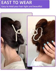 Olldag 6 PACK Large White Pearl Hair Claws, Strong Hold Non-Slip Jaw Barrette…