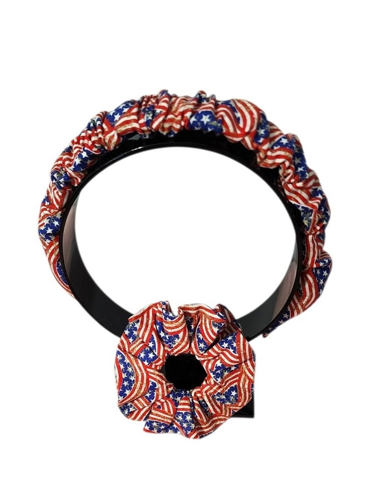 Patriotic Red, White & Blue Scrunchie Headband Set – Women Accessories