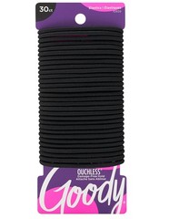 Goody Ouchless Elastic Hair Ties – 30 count, Black, 4mm Rubber Bands, US Stock