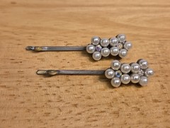 Set Of 2 Vintage Hair Clips/bobby Pins Faux Pearl And Rhinestone Straight Pins