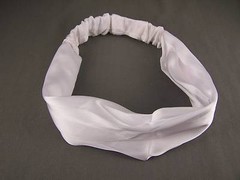 White smooth satin soft fabric scrunched stretch kerchief headband 3in1 bandana