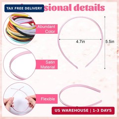 100 Pieces Satin Covered Headbands for Women Girls – 0.4 Inch Width Colorful Thi