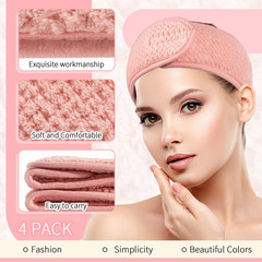 4 Pack Spa Facial Headband Makeup Hair Wrap Adjustable Hair Band Soft Towel Head