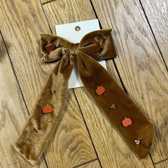 NEW Hair Clips Velvet Bows Pearl Embellished Rhinestone Pumpkin Accents Set