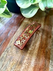 Louis Vuitton Thick Brown Red Resin Hair Barrette with Gold Monogram Accents