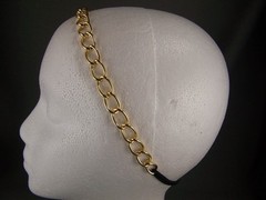Gold tone chain link stretch elastic headband 3/8″ wide lightweight