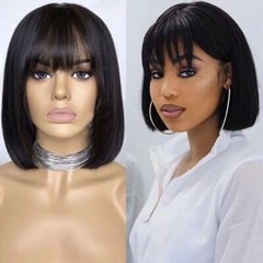 Human Hair Wig For Women Short Bob With Bangs No Lace Wigs Natural High-quality