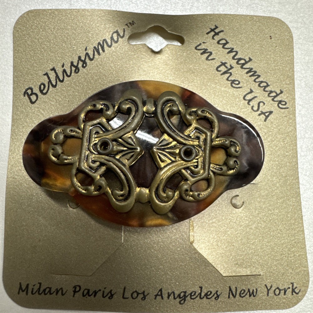 Bellissima Design Classic Hair Ornament Clip 2 ” Brown With Gold design